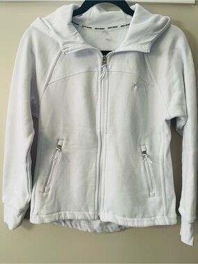 DKNY White Hooded Zip Fleece sweatshirt